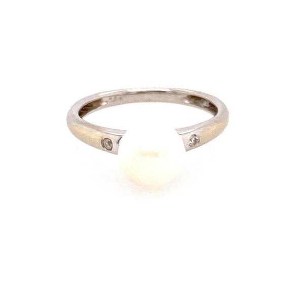 14k WG Pearl/2-Diamond Ring